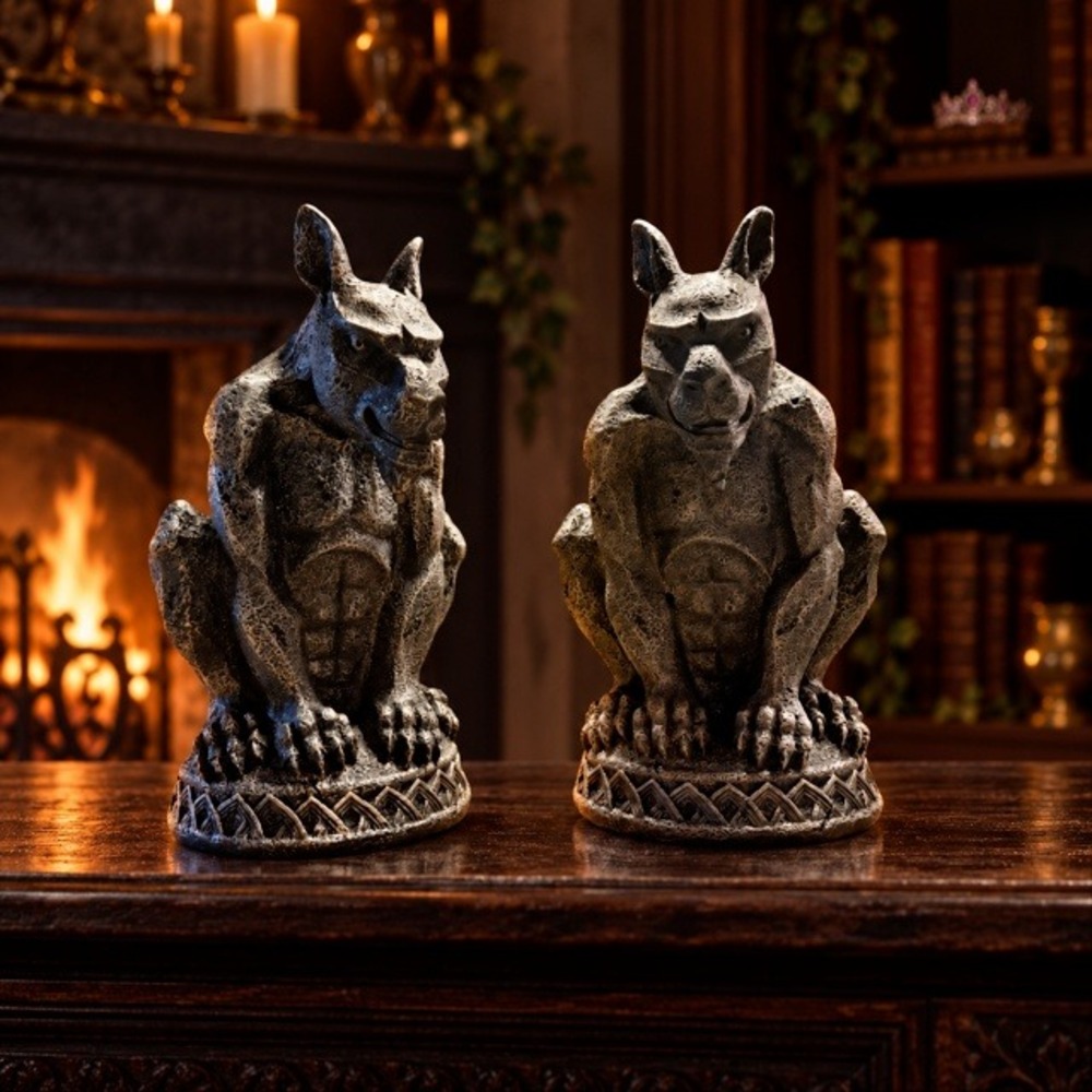 Vintage Target 2009 Gothic Gargoyle Statues Polyresin Stone Finish Set of 2